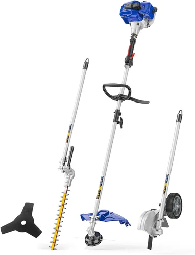 WILD BADGER POWER 26cc desbrozadora a gasolina, desbrozadora de 4 en 1, cortabordes con ruedas, recortadora de setos y cuchilla para cortasetos,