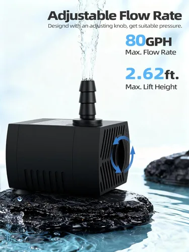Miniatura 5 de Mini bomba sumergible de 80 GPH (300 L/H, 4 W), bomba de fuente pequeña con manguera de 4.9 pies para función de agua, acuarios, pecera, fuente