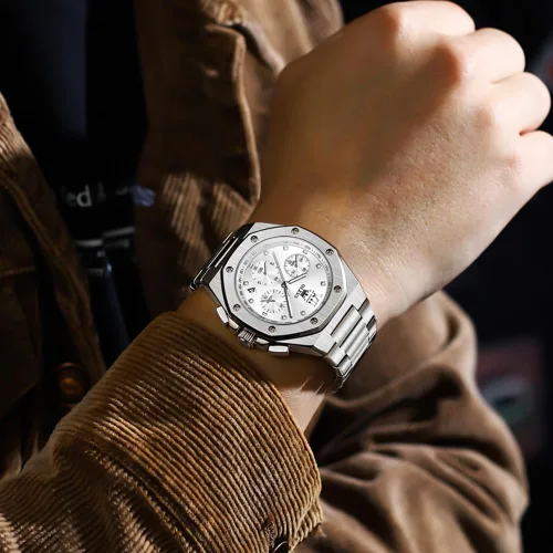 Miniatura 3 de OLEVS - Relojes de acero inoxidable para hombre, reloj de negocios y vestir de gran tamaño, fácil de leer, analógico, impermeable, luminoso, casual