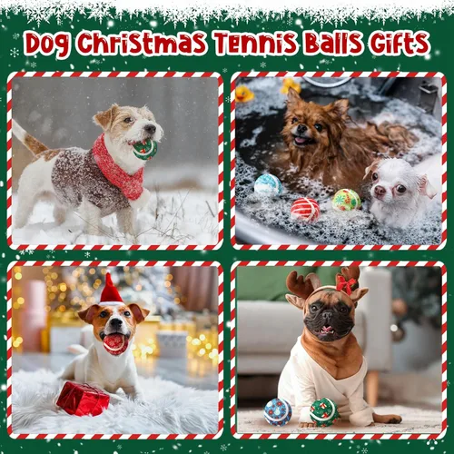 Miniatura 6 de Sosation Paquete de 6 pelotas de tenis chirriantes de Navidad para perros, pelotas de perro de 2.0 pulgadas, juguete interactivo duradero al aire