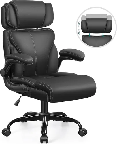 Miniatura 9 de Silla de oficina, silla ergonómica grande y alta para escritorio de computadora con reposacabezas ajustable retráctil, silla ejecutiva de cuero