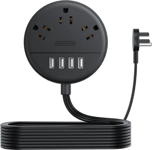 Miniatura 9 de NTONPOWER - Tira de alimentación de enchufe plano, cable de extensión plano ultrafino de 5 pies, 3 tomas de corriente y 4 puertos USB, montaje