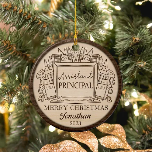 Miniatura 3 de Adorno de cerámica personalizado de asistente principal, adornos de Navidad del mejor asistente del mundo, texto personalizado, año y nombre de Papá