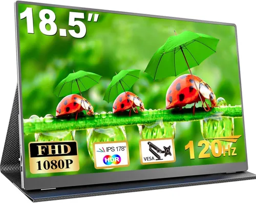 Monitor portátil grande de 18.5 pulgadas, 120Hz 1080P FHD IPS portátil para viajes, pantalla secundaria para portátil, 125% sRGB, altavoces duales,