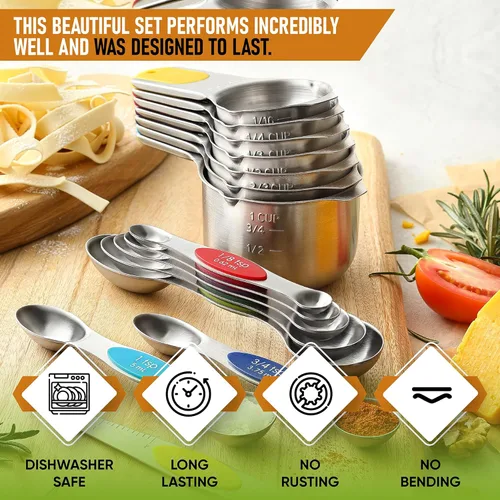 Miniatura 2 de Spring Chef Juego de tazas y cucharas medidoras magnéticas, patentado, imanes fuertes N45, acero inoxidable resistente que cabe en tarros de Varios