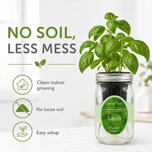 Miniatura 4 de Kit de Cultivo Hidropónico, Kit de Inicio de Jardín de Hierbas en Frasco Mason con Autoriego para Interiores, Jardín de Hierbas para Alféizar
