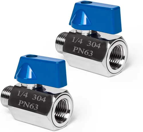 Miniatura 17 de Paquete de 2 válvulas de bola mini de 1", válvula de cierre de acero inoxidable 304 rosca NPT hembra x macho válvulas pequeñas para espacio compacto