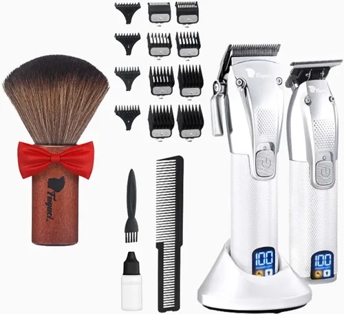 Fagaci Juego de cortapelos profesional para hombres y plumero de cuello, cortapelos de peluquería para corte de cabello, juego de cortadoras de pelo
