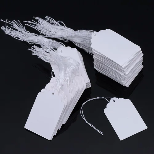 Miniatura 6 de Outus Paquete de 500 etiquetas de precio en blanco de 1.38 x 0.87 pulgadas, etiquetas de precio blancas con cuerda adjunta, etiqueta colgante