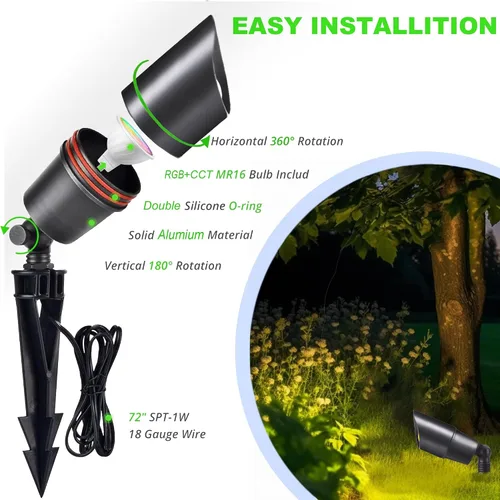 Miniatura 2 de RGB+CCT Iluminación de bajo voltaje para paisaje al aire libre con cambio de color, IP65 impermeable, focos elevados para jardín y patio, focos