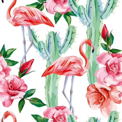 ReWallpaper Papel tapiz de flamenco rosa con cactus tropical, para despegar y pegar, extraíble, de 17.5 x 10 pies, papel de contacto floral de