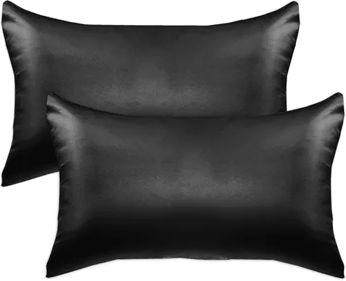 Elegant Comfort Juego de 2 fundas de almohada de satén de viscosa refrescante con cierre de cremallera oculto, suave y sedosa para un mejor cuidado