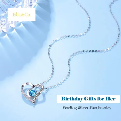 Miniatura 3 de Joyería para el día de San Valentín para mujer collar de plata de ley 925 piedras de nacimiento de amatista y aguamarina para esposa mamá regalos