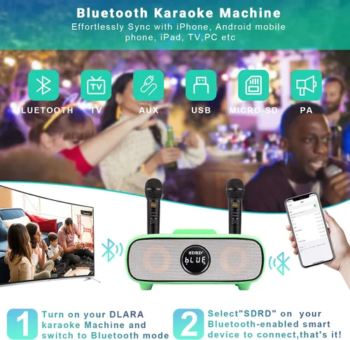 Miniatura 6 de Máquina de karaoke para adultos y niños, máquina de karaoke portátil Bluetooth con soporte para teléfono celular, sistema de altavoces PA con 2