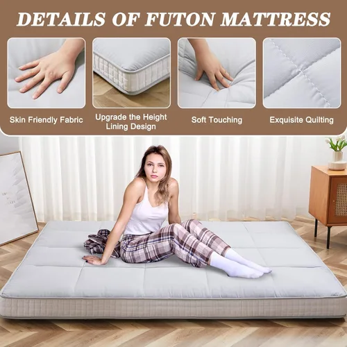 Miniatura 9 de DoCred Colchón de futón japonés de tamaño individual, colchón de futón extra grueso, colchón japonés plegable para adultos, almohadilla de dormir