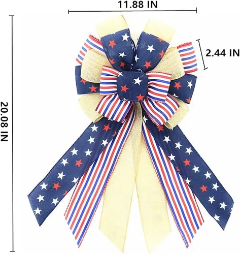 Miniatura 2 de Arcos patrióticos grandes para corona, lazos del 4 de julio, lazos de corona para el Día de los Caídos, bandera de Estados Unidos, arpillera, rojo