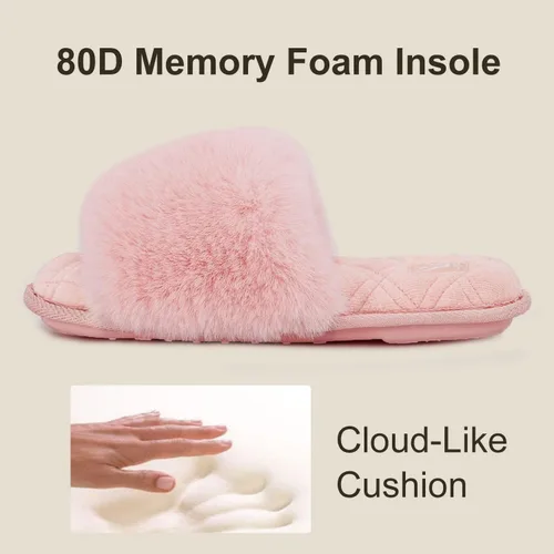 Miniatura 5 de LongBay Pantuflas de espuma viscoelástica de piel sintética para mujer, cómodas y planas, con puntera abierta, cómodas sandalias de casa