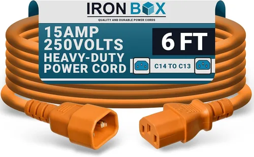 Miniatura 48 de IronBox Electric - Cable de Alimentación C14 a C13 de Servicio Pesado, 15A, 250V, Cable de Extensión para Computadora 14/3 AWG - Cables