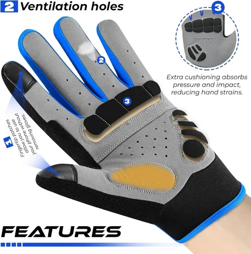 Miniatura 2 de BEAST RAGE Full Finger Cycling Gloves with Padding for Men Women, Anti-Slip, Shock Absorbing, Breathable, Touchscreen Mountain Bike Gloves for BMX