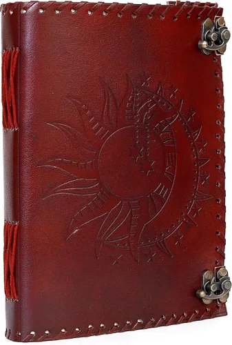 Diario en relieve de Sun & Moon, diario de 240 páginas, diario vintage, diario Sun Moon, cuaderno de bocetos de cuero, cuaderno de cuero, diario de