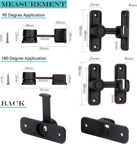 Miniatura 4 de WANLIAN Cerradura de puerta de granero de 90 grados Cerradura de puerta deslizante resistente Cerradura de puerta de bolsillo para 180 grados