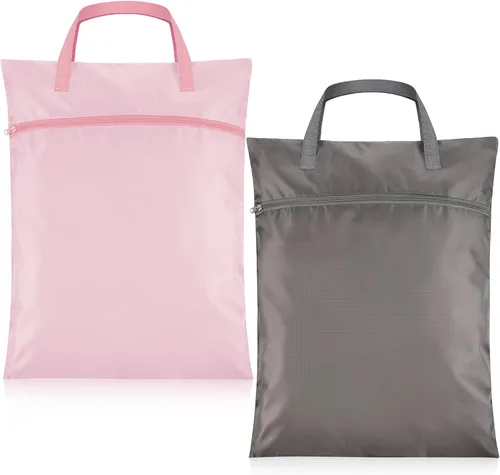 Miniatura 11 de 2 bolsas de lavandería de viaje impermeables con asa, bolsa de ropa sucia para viajes, cesta de lavandería colgante con dos bolsillos con Gris