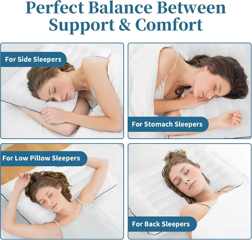 Miniatura 7 de HOMBYS Almohada de cama plana ultra fina para personas que duermen boca abajo y espalda, almohada cervical alternativa de plumón tamaño Queen