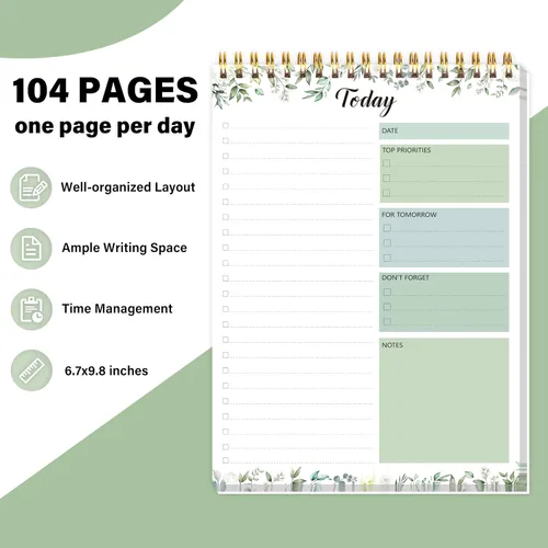 Miniatura 3 de Bloc de notas de lista de tareas – Bloc de notas diario de 104 páginas, planificador de tareas, 6.7 x 9.8 pulgadas, cuaderno espiral de doble cara