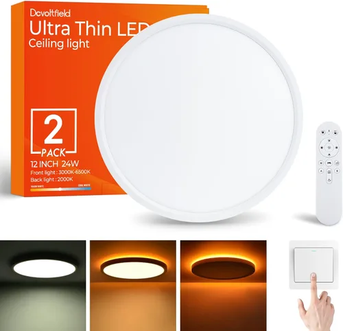 Miniatura 14 de Lámpara de techo LED regulable con control remoto, 24 W, 2640 lúmenes, 12 pulgadas, luz nocturna cálida de 2000 K y 3000 K-6500 K, moderna lámpara