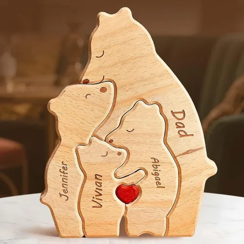 Miniatura 11 de Rompecabezas de oso de madera personalizado con apellidos de 1 a 8 familiares, escultura personalizada con nombre de familia, ideal para Navidad