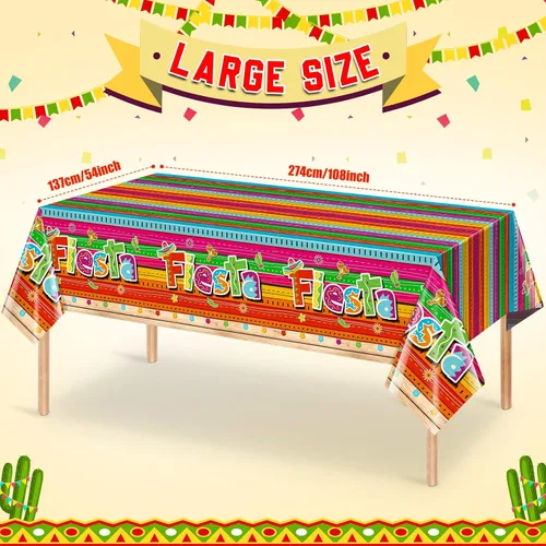 Miniatura 2 de Mantel de 3 piezas de decoración de fiesta mexicana, mantel de plástico impreso con Cinco de Mayo para fiesta, taco, noche, cumpleaños y suministros