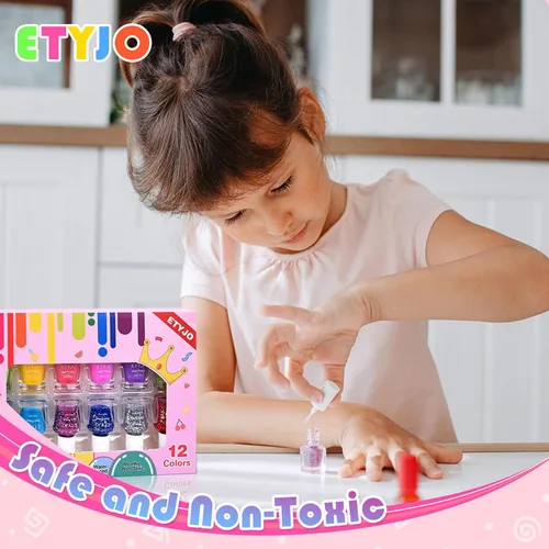 Miniatura 5 de Esmalte de uñas para niños - 12 colores de esmaltes de uñas arcoíris, juego de esmalte de uñas no tóxico a base de agua que se despega, juego