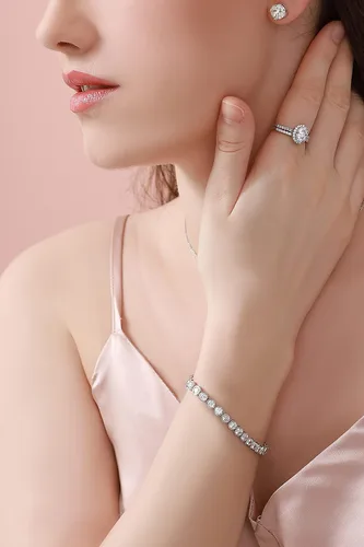 Miniatura 4 de Pulsera de tenis de plata de ley 925 con circonita cúbica de 0.157 in de corte redondo en bisel de 7.5 in