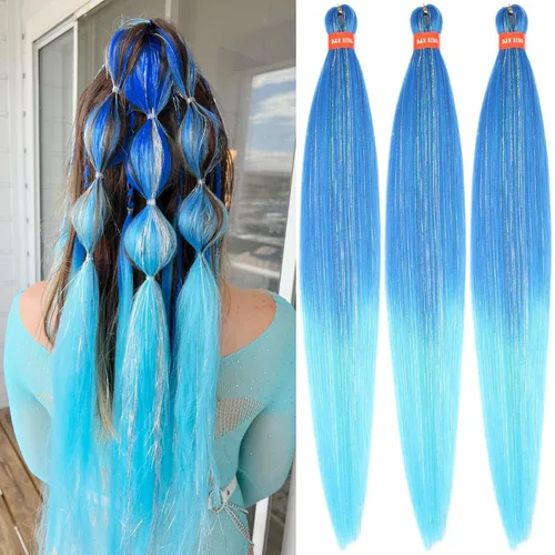 Miniatura 63 de Cabello trenzado preestirado ombré, extensiones de cabello trenzado sedoso, sin picazón, trenzas de cabello trenzado de ganchillo con textura Yaki