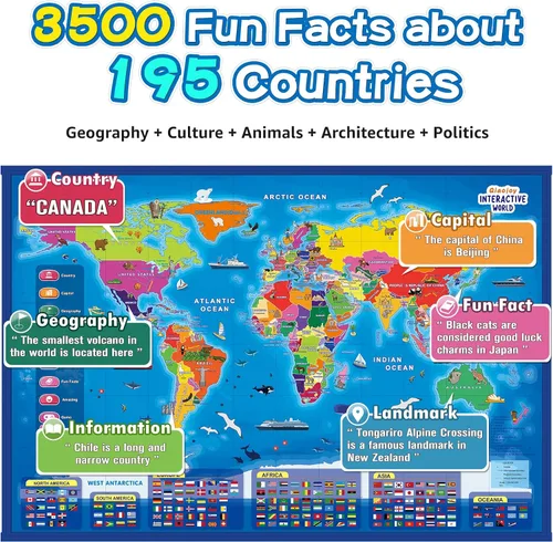 Miniatura 3 de Qiaojoy Mapa Interactivo Bilingüe para Niños Mapa Parlante de EE.UU. Mapa del Mundo para Niños Aprendizaje, Juguetes Juegos de Geografía Mapa