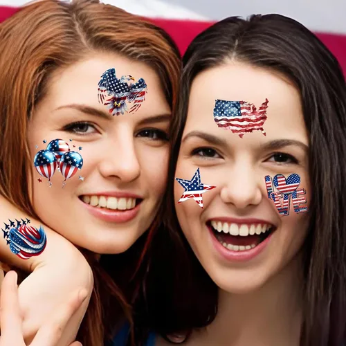 Miniatura 4 de 49 tatuajes patrióticos estadounidenses del 4 de julio, tatuajes temporales del Día de la Independencia, tatuajes temporales rojos, blancos