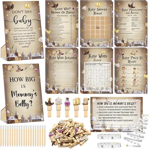 Miniatura 36 de Funnymoom 426 Piezas Juego de Juegos para Baby Shower de Papel Kraft - 8 Juegos, Incluye Bingo de Baby Shower, El Precio Correcto, Adivina Quién