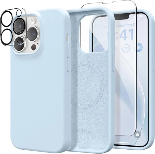 Miniatura 263 de GONEZ Funda de silicona para iPhone 14 Pro Max, compatible con MagSafe, con protector de pantalla + protector de lente de cámara, silicona líquida a
