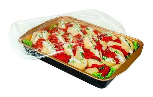 Miniatura 4 de Durable Packaging recipiente de plástico para plato principal con tapa de cúpula, tamaño grande, S, Negro y Dorado, 100