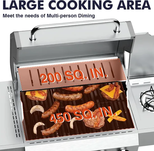 Miniatura 3 de Llamaviva - Parrilla de gas propano de 5 quemadores con quemador lateral, parrilla de barbacoa de acero inoxidable con rejillas de hierro fundido