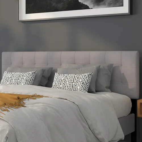 Miniatura 10 de BizChair Cabecero tapizado acolchado de tamaño matrimonial en tela negra Negro