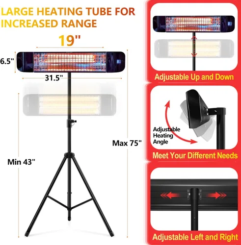 Miniatura 2 de Paraheeter Calentador Eléctrico para Exteriores, Calentador de Patio Infrarrojo para Uso en Exteriores/Interiores, Calentador Infrarrojo