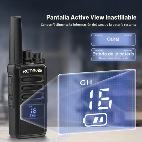 Miniatura 2 de Retevis RT68H Walkie Talkies para adultos de largo alcance, radios portátiles FRS de dos vías recargables, intuitivas, pantalla de potencia
