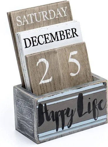 Notakia Calendario perpetuo, bloques de calendario de madera, calendario vintage de bloques de madera para oficina en casa, accesorios de Vida feliz