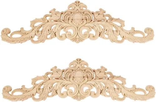 MUXSAM Juego de 2 calcomanías decorativas de tallado en madera larga sin pintar, para pared, puerta, armario, armario, tocador, mantel, escalera,
