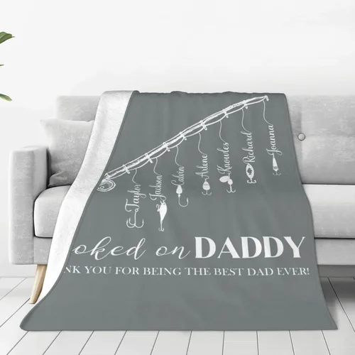 Miniatura 19 de Manta personalizada para papá con nombres de niños de 1 a 10 años, manta con texto en inglés "Thank You for Being The Best Dad Ever", para el Día