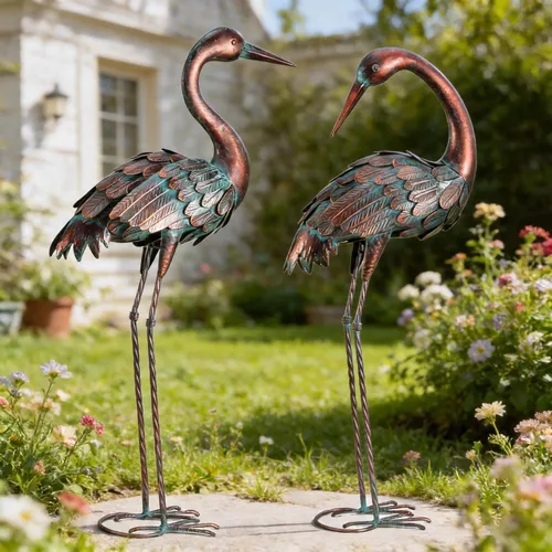 chisheen Estatuas de jardín de grúa para exteriores, decoración de jardín de garza de metal, escultura de pájaro, decoración para patio exterior,