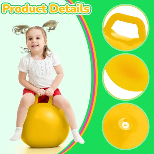 Miniatura 3 de Lewtemi 3 bolas inflables de 18 pulgadas para saltar redondas grandes con asas para niños y niñas de 6 años en adelante (rosa, amarillo, verde)