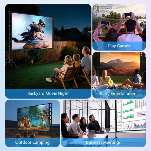 Miniatura 7 de Pantalla de proyector de 200 pulgadas con soporte: VOOPVOR Pantalla de proyección grande portátil de 16 pies y soporte para exteriores, pantalla