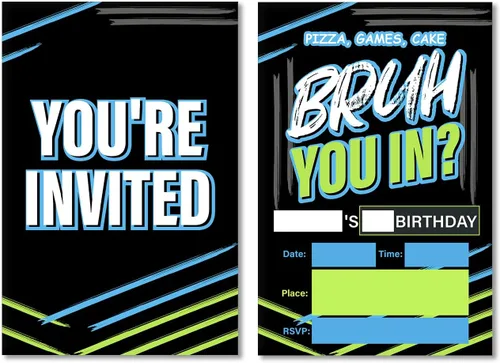 Miniatura 8 de Soiceu Invitaciones de cumpleaños de neón para adolescentes y niños con sobres, juego de 20